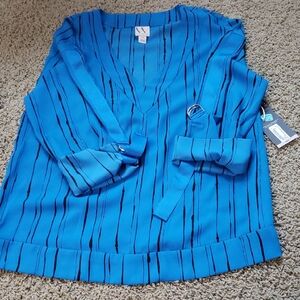 Worthington Cobalt Blue Striped 3/4 Sleeve Blouse